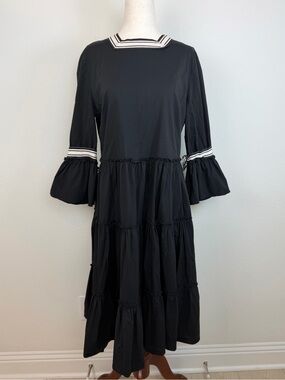 Sara Navon Black 3/4 Sleeve Tiered Midi Dress Size Large